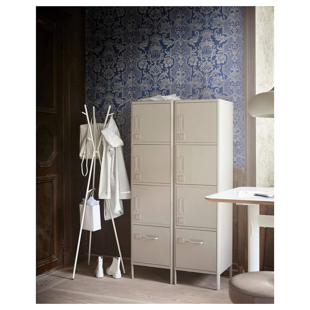 Beige High Cabinet with Drawer and Doors E160