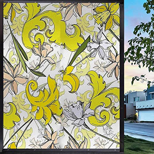 Floral Yellow Window Privacy Film, 17.7 inch by 23.6 inch Y89300