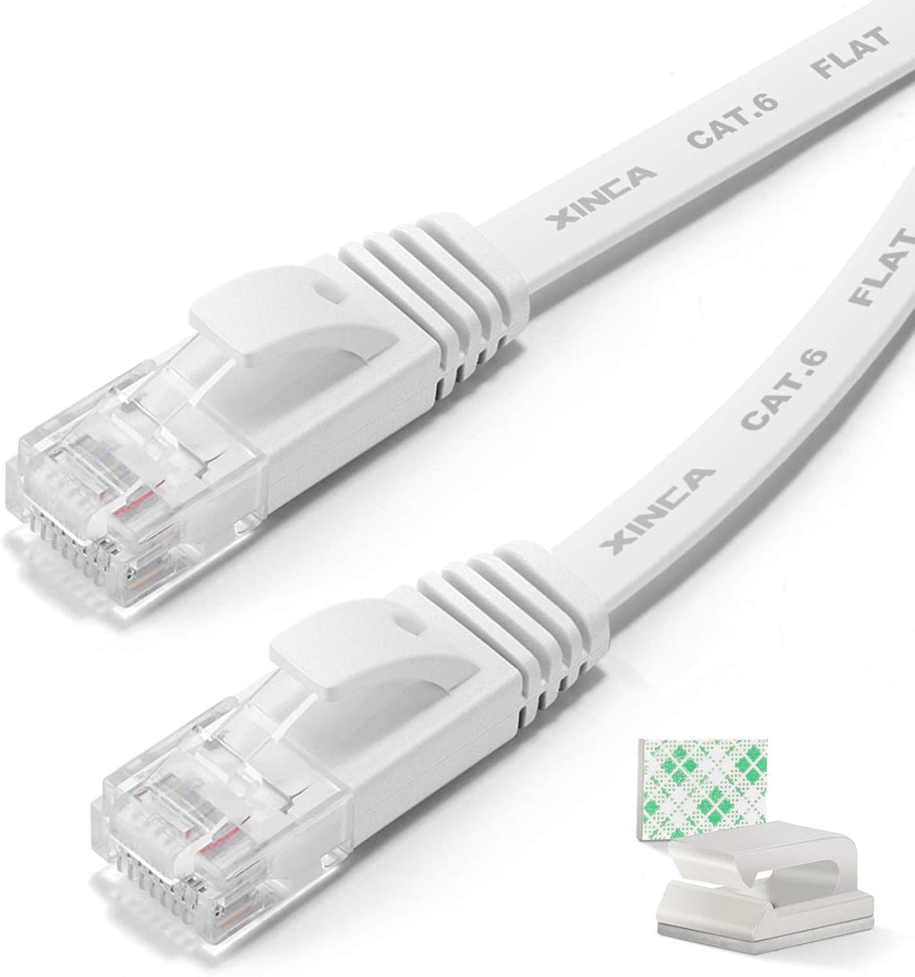Cat6 Ethernet Cable 75 ft Black Flat Network LAN Cable with Cable Clips V81169