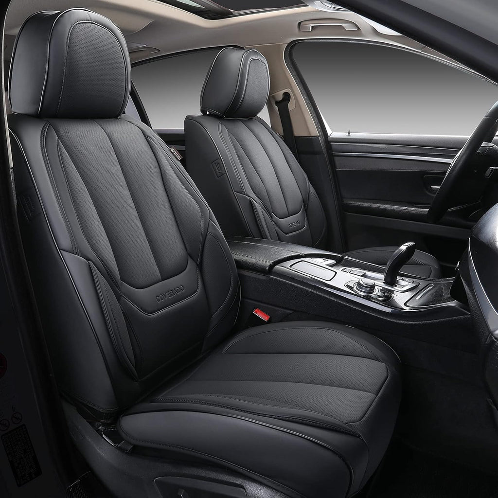 Black Waterproof Nappa Leather Car Seat Covers Full Set Z339910