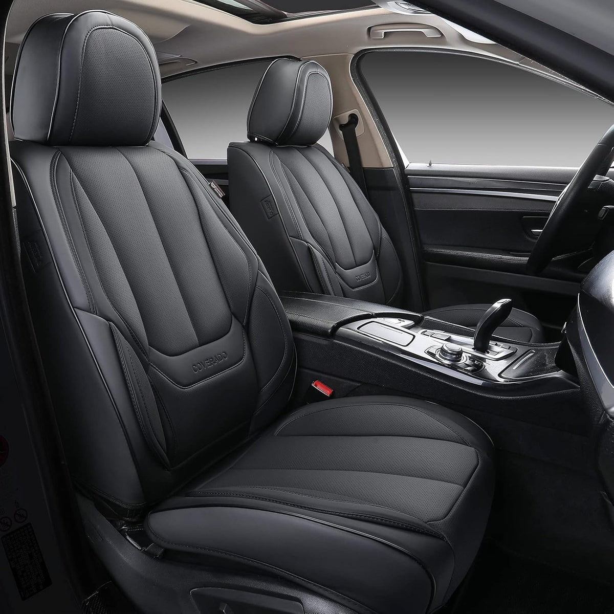 Black Waterproof Nappa Leather Car Seat Covers Full Set Z339910