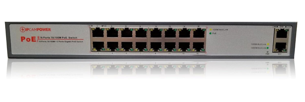 16 Port POE Network Switch with 2 Gigabit Uplink Ports R223