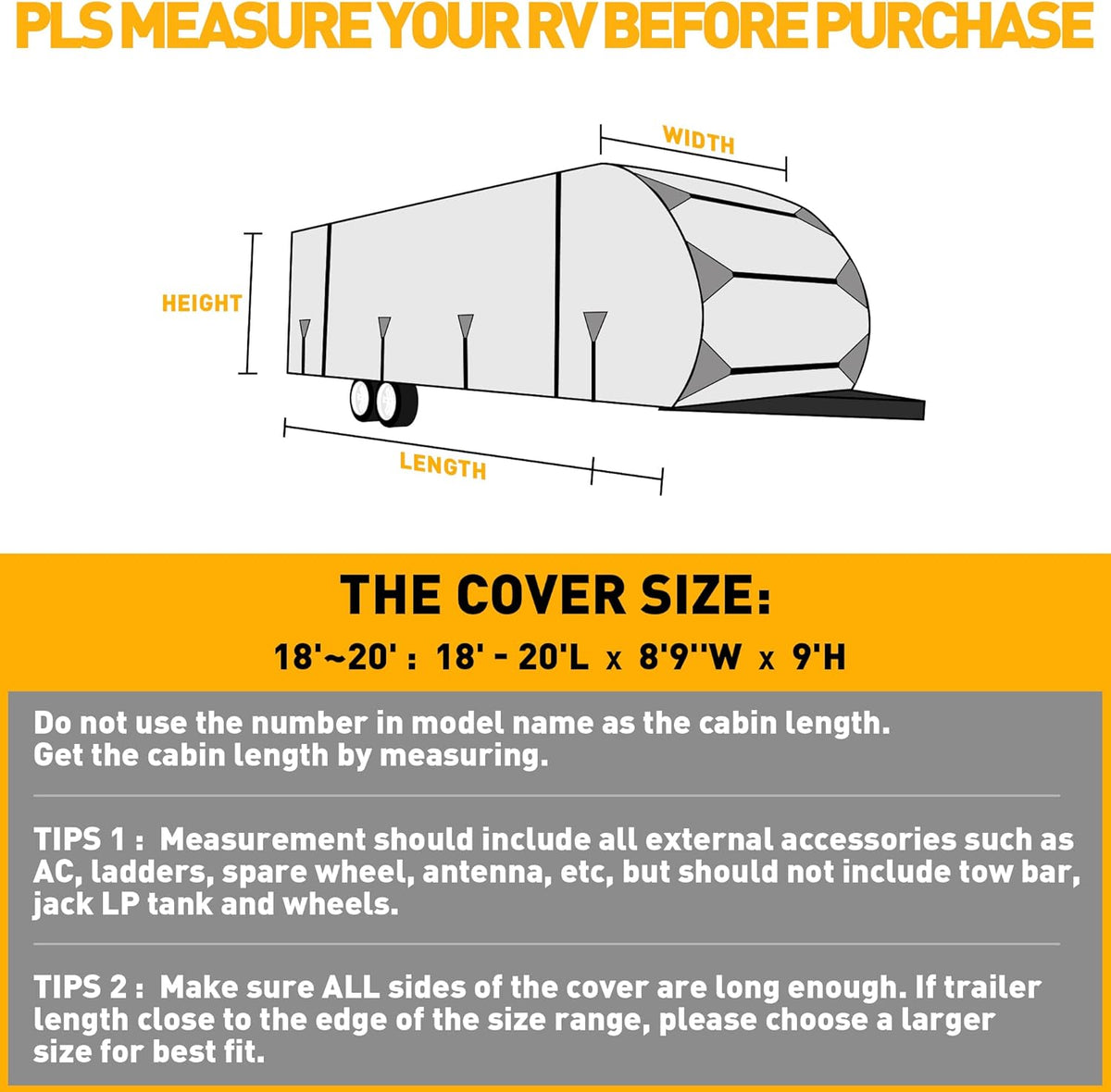 Waterproof Windproof Anti-UV Travel Trailer Cover for 18'-20' RV S8943