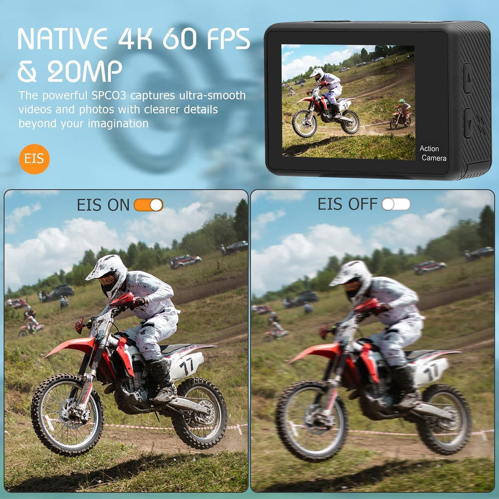4K60FPS WiFi Dual Screen Action Camera 20MP Touch Screen EIS 170 Angle Wide 30m Waterproof 4X Zoom Sports Camera P864597