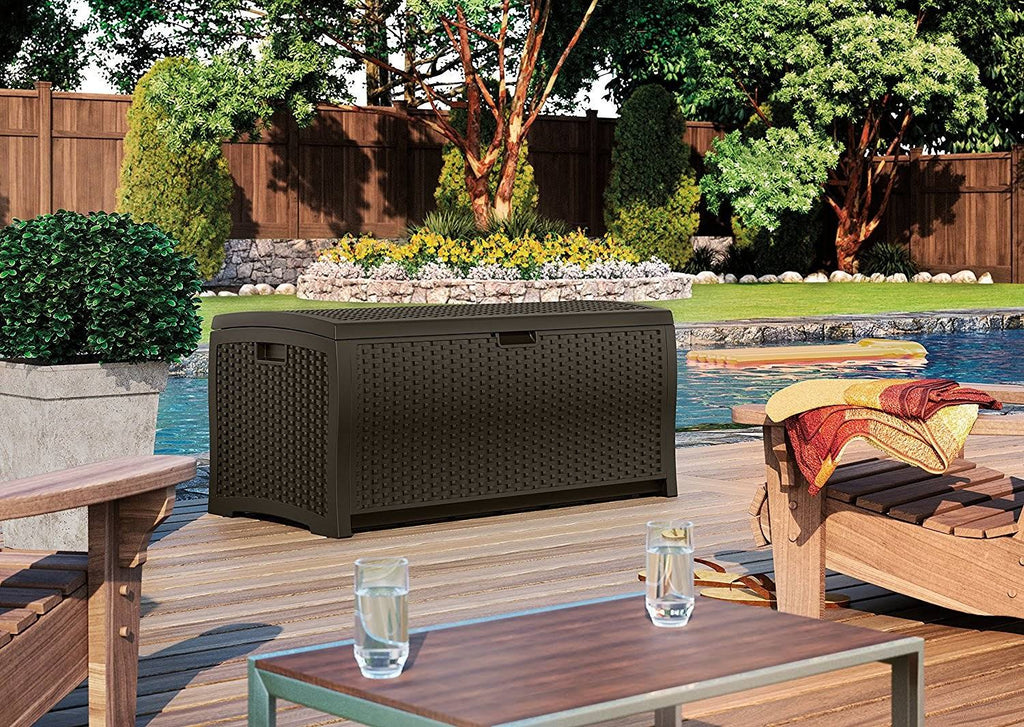 Mocha Wicker Resin Deck Box 73-Gallon V77585
