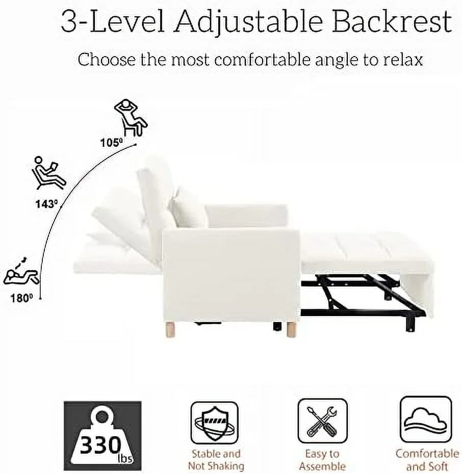 Convertible Chair Sleeper Velvet Adjustable Single Sofa Bed with Lumbar Y724
