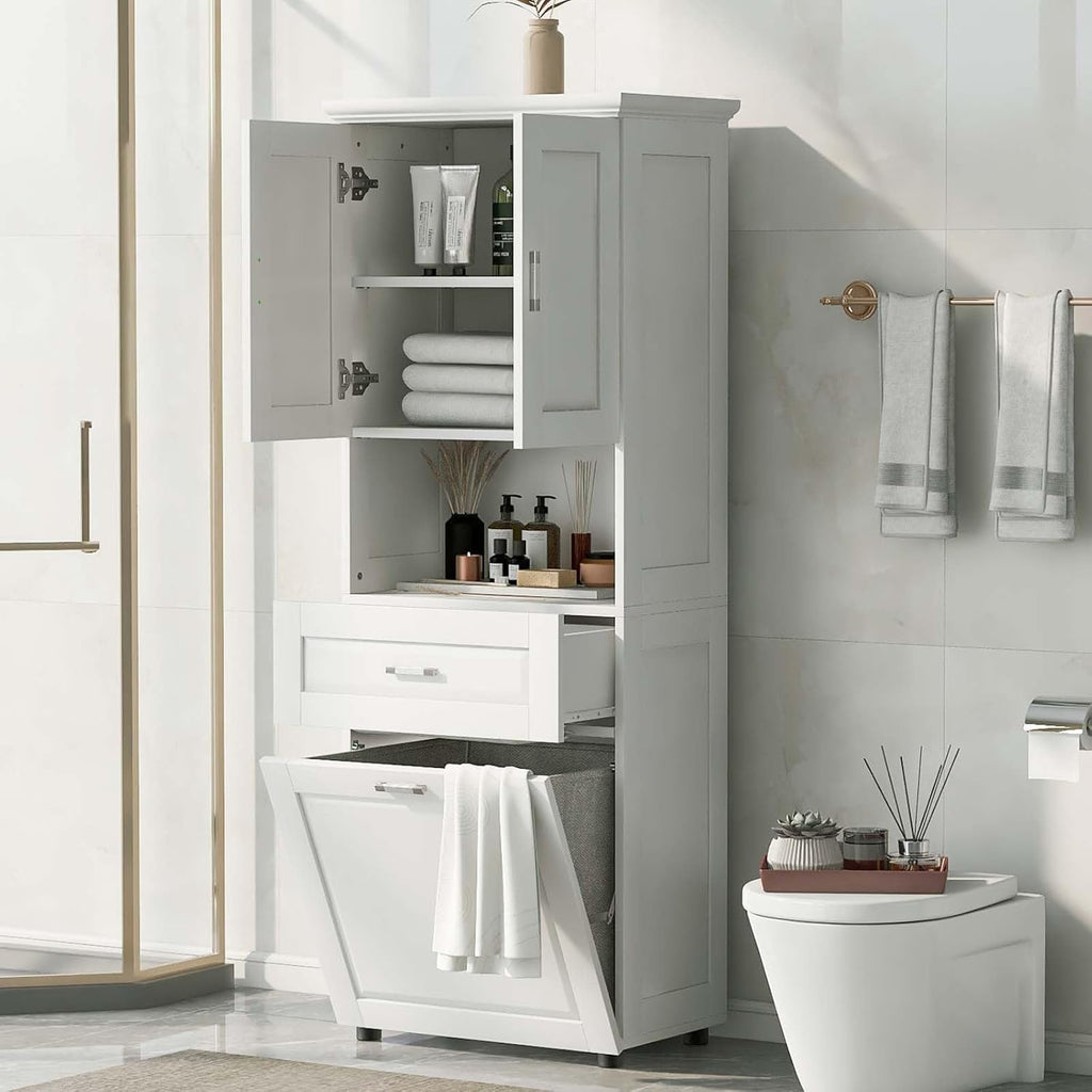 70" Tall Tilt Out Laundry Hamper Cabinet with 2 Doors and Adjustable Shelf Z9122