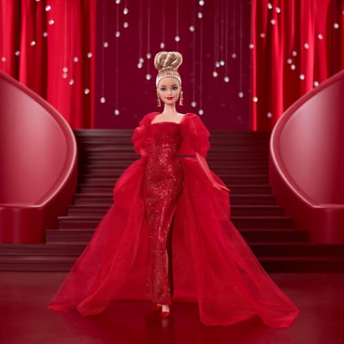 Glittery Red Tulle Gown Doll with Blonde Hair N683795