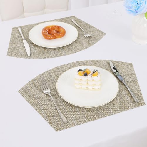 Round Table Placemats Set of 4 Non Slip Heat Resistant Woven Vinyl Metallic Golden Table Mats N58795