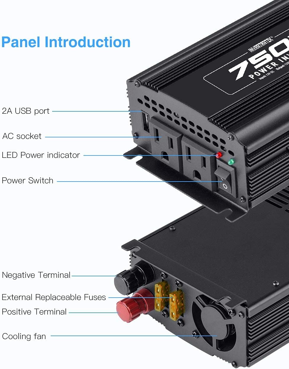 500W Car Power Inverter DC 12V to AC 110V with USB Ports Y33830