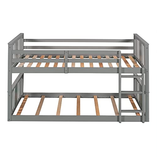 Gray Solid Wood Twin over Twin Bunk Bed with Ladder and Guard Rail V9137