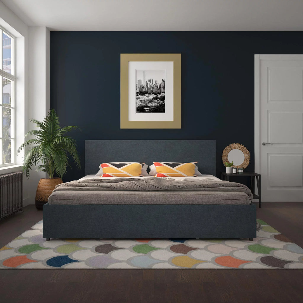 Dark Grey Linen Upholstered Storage Bed Frame B989046