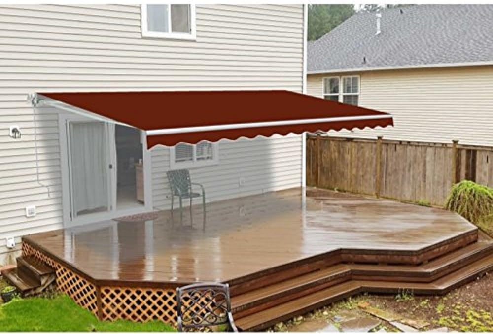 Red/White Stripe Retractable Motorized Patio Awning, 20' x 10' B4426