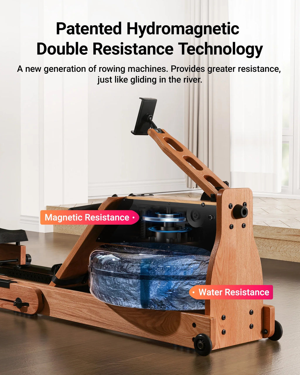 Foldable Solid Wood Rowing Machine D986418