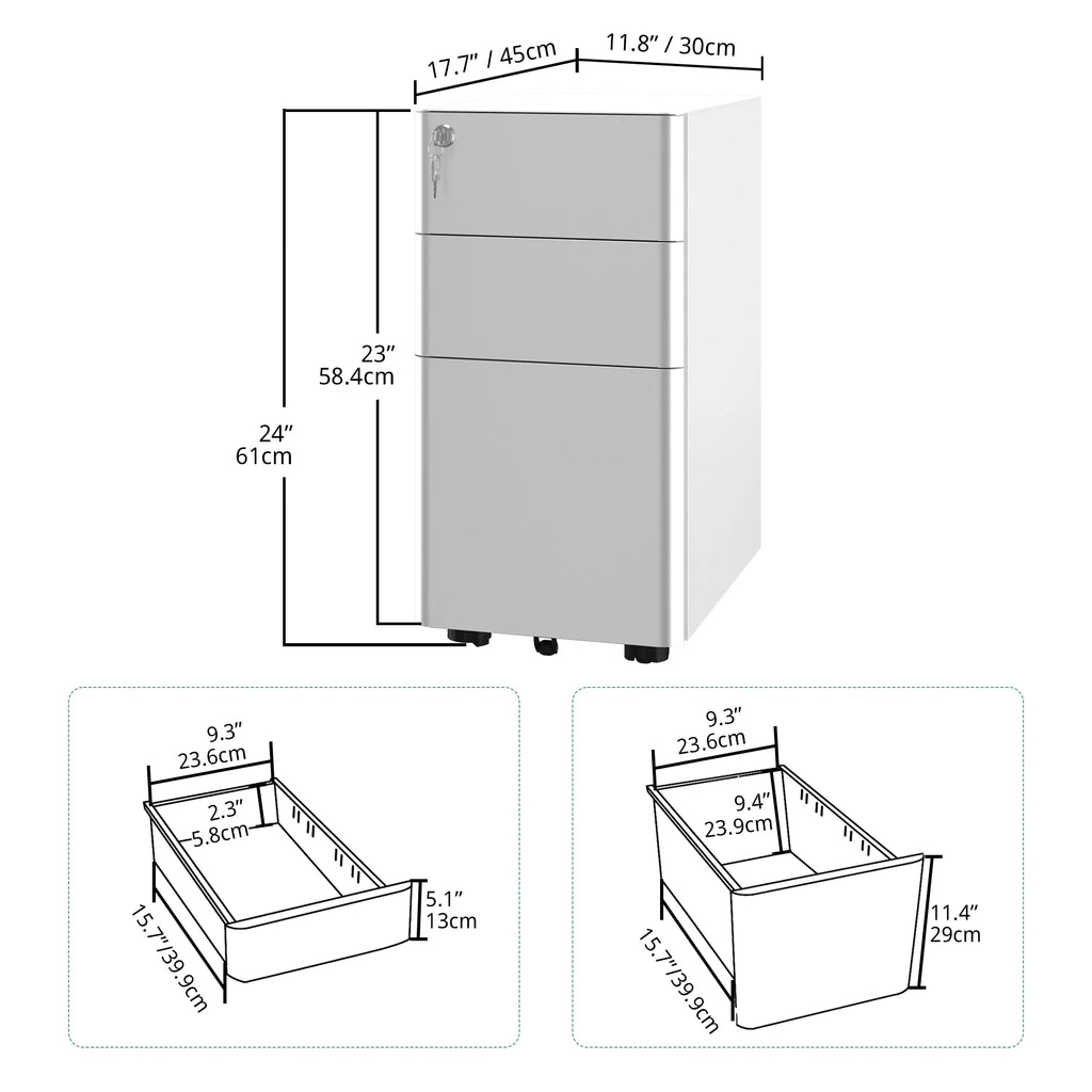 3 Drawer Metal Office Filing Cabinet with Keys W216143