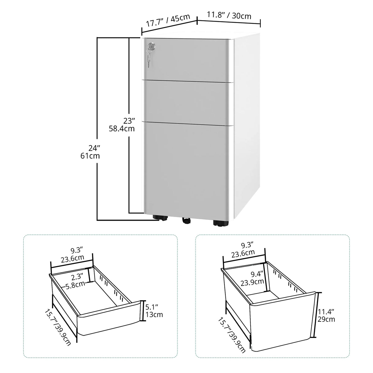 3 Drawer Metal Office Filing Cabinet with Keys W216143