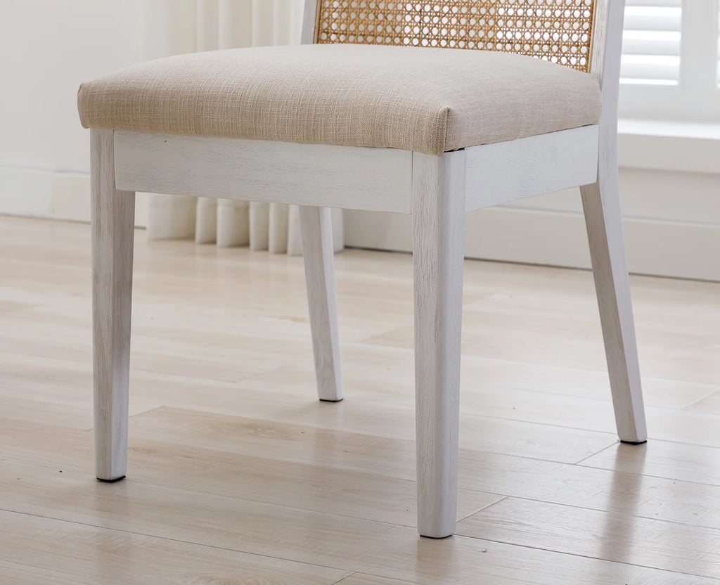 Beige Rattan Dining Chairs Set of 2 with White Hardwood Frame G112672