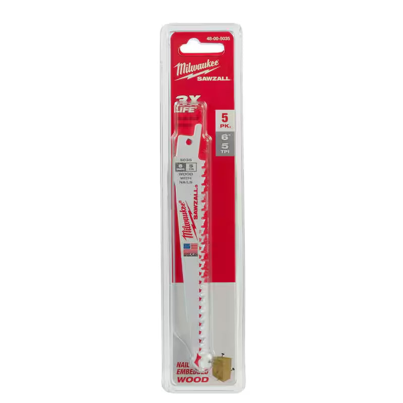 6 in. 5 TPI BiMetal Reciprocating Saw Blades (5-Pack) H21821