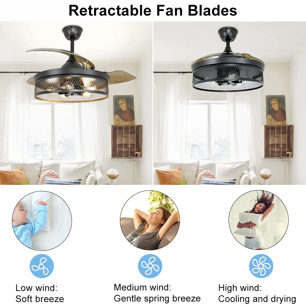 42" Invisible Ceiling Fan with Light and Remote O7582