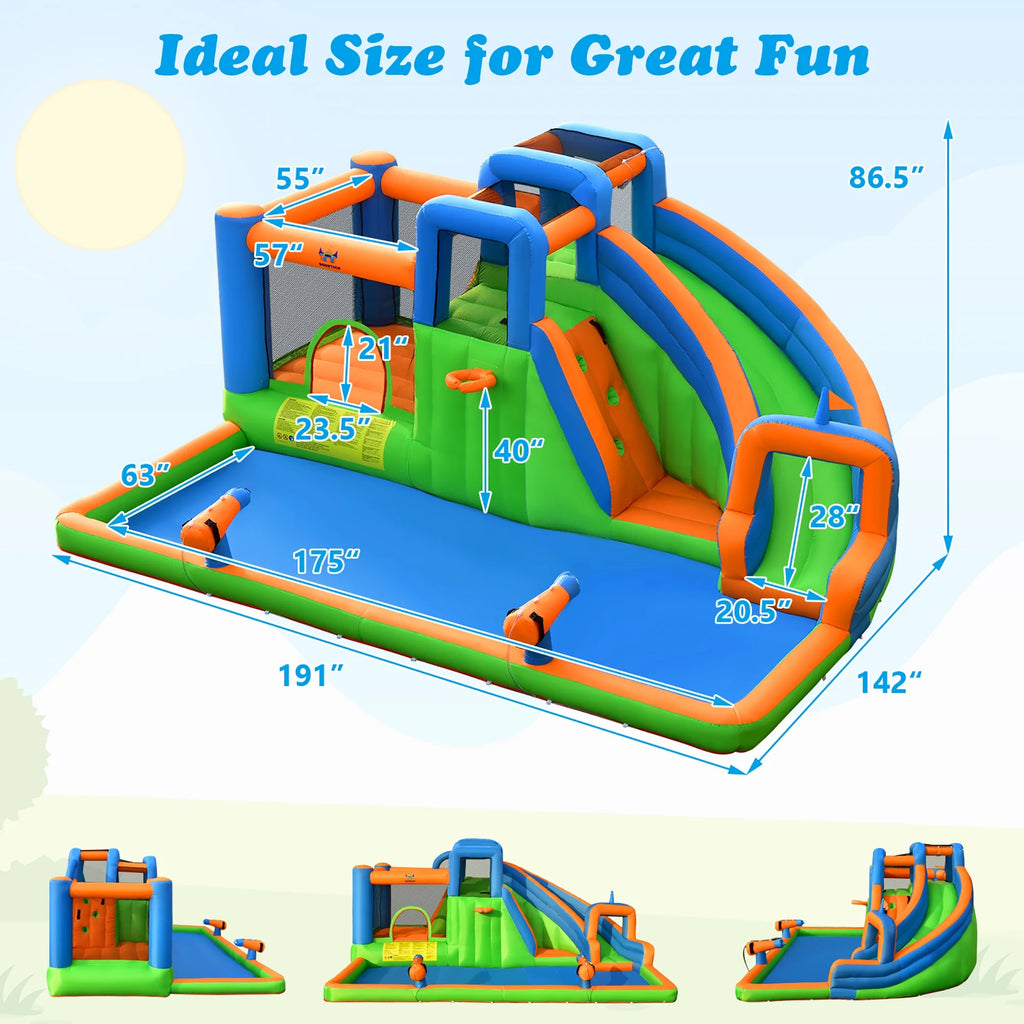 Inflatable Water Slide Bounce Castle with Dual Climbing Walls and 735W Blower I323
