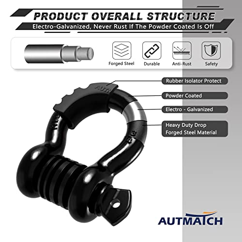 3/4" D Ring Shackle 2 Pack with 7/8" Screw Pin and Isolator Washers L132122