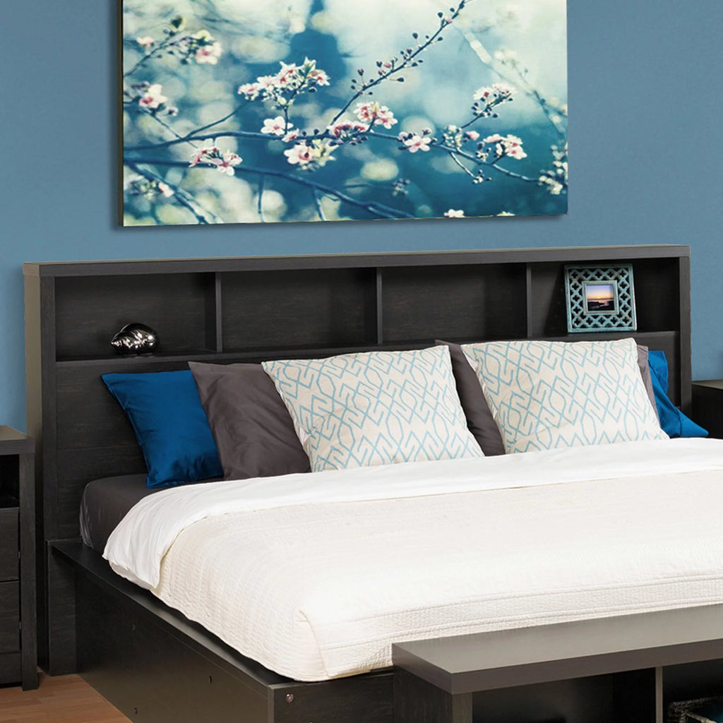 Washed Black Double Queen Storage Headboard H8525