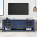 Blue TV Stand with 2 Drawers and Doors V554