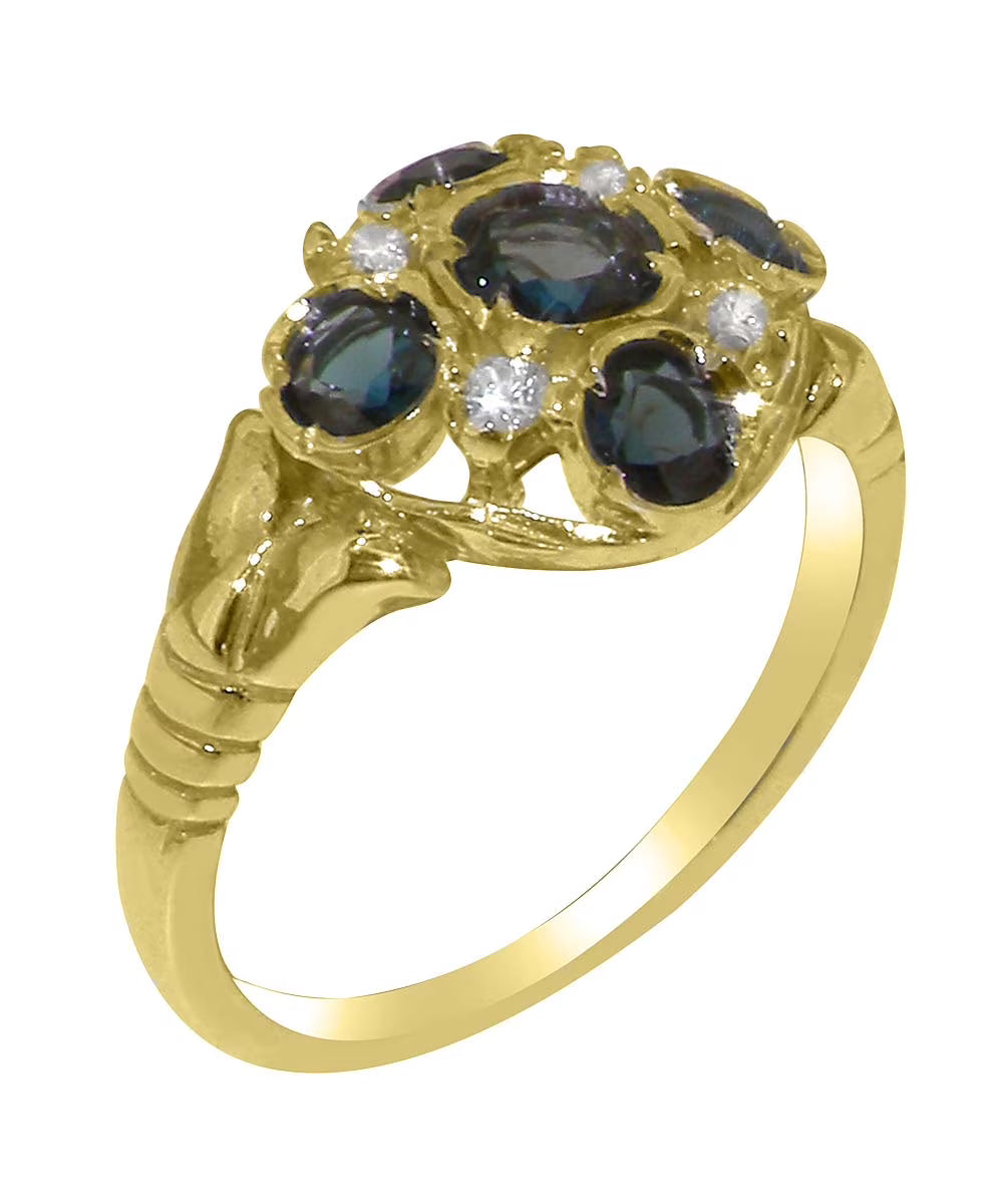 14k Yellow Gold London Blue Topaz Diamond Statement Ring X5267