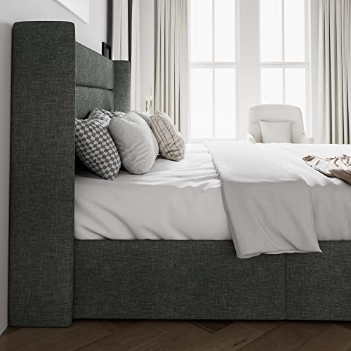Queen Size White Velvet Upholstered Platform Bed with Storage J504447