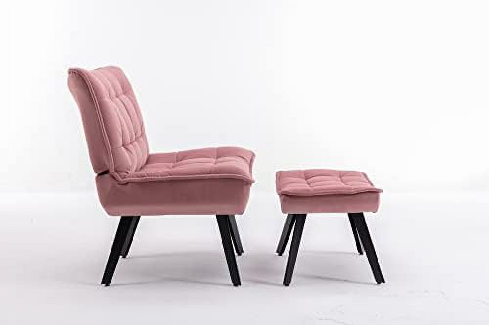 Pink Velvet Accent Chair with Ottoman C935
