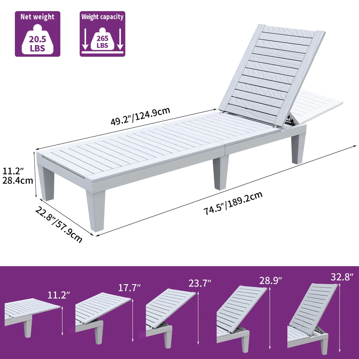 Black Adjustable Outdoor Lounge Chairs K2875