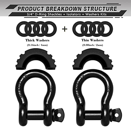 3/4" D Ring Shackle 2 Pack with 7/8" Screw Pin and Isolator Washers L132122