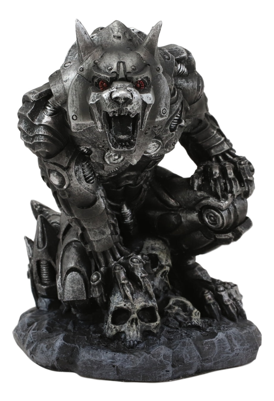 Steampunk Robotic Werewolf Crushing Skull Statue Figurine X948