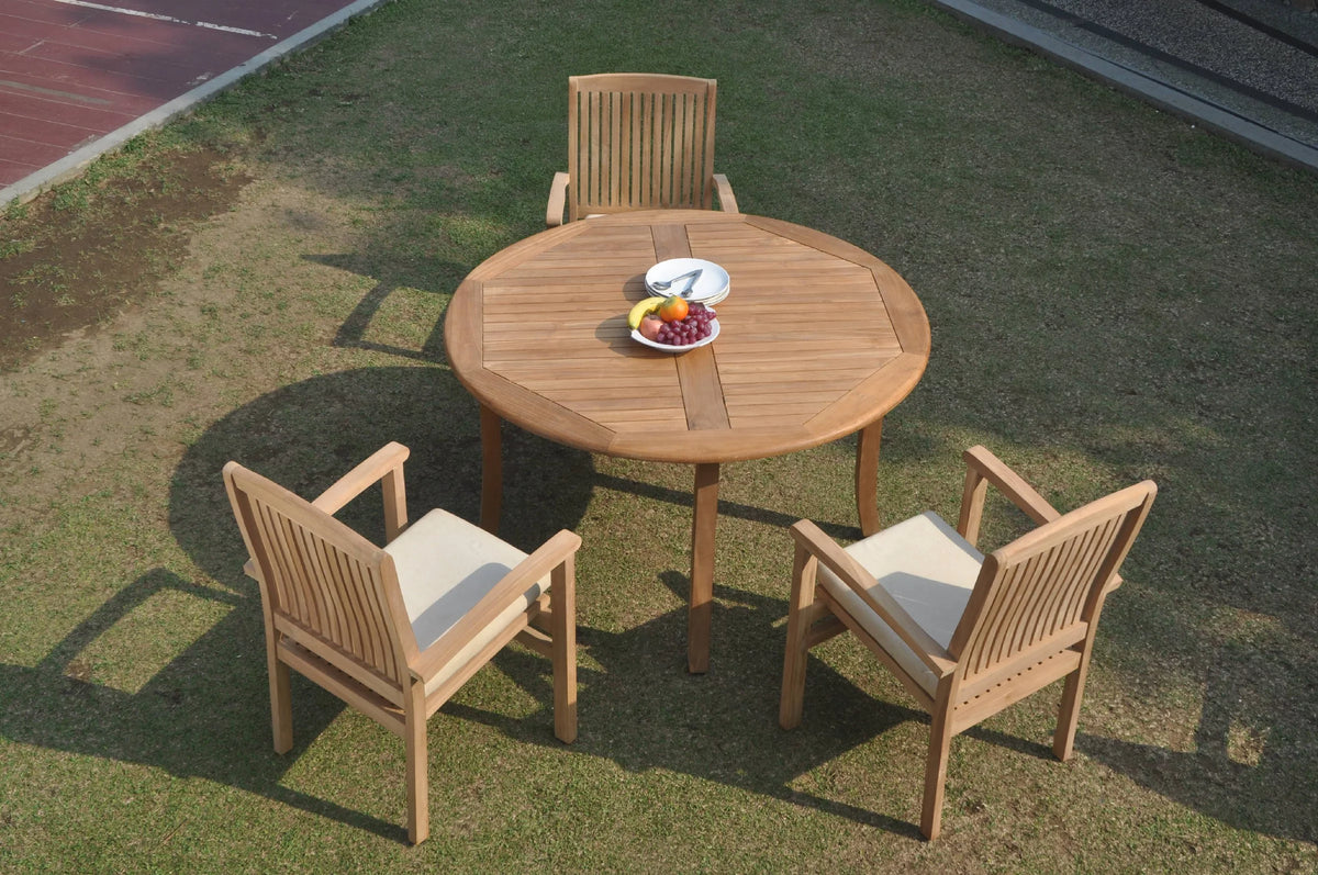 Grade-A Teak 4 Pc Dining Set with 52" Round Table and 3 Stacking Arm Chairs T501