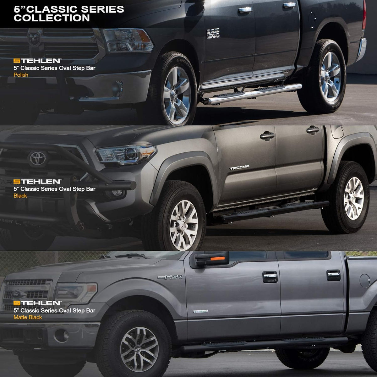 5 Oval Side Step Nerf Bars Matte Black W7735