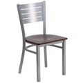 Silver Slat Back Metal Restaurant Chair Walnut Wood Seat X5195