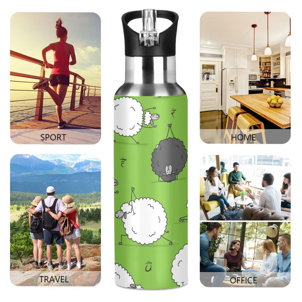 Green Stainless Steel Insulated Water Bottle with Straw Lid U2418