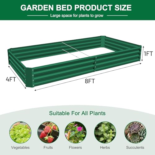 2 Pack 8×4×1ft Galvanized Metal Raised Garden Bed O294954