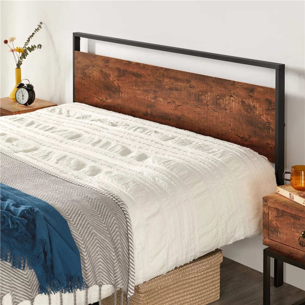 Queen Size Mahogany Metal Platform Bed with Wooden Headboard and Footboard M40770