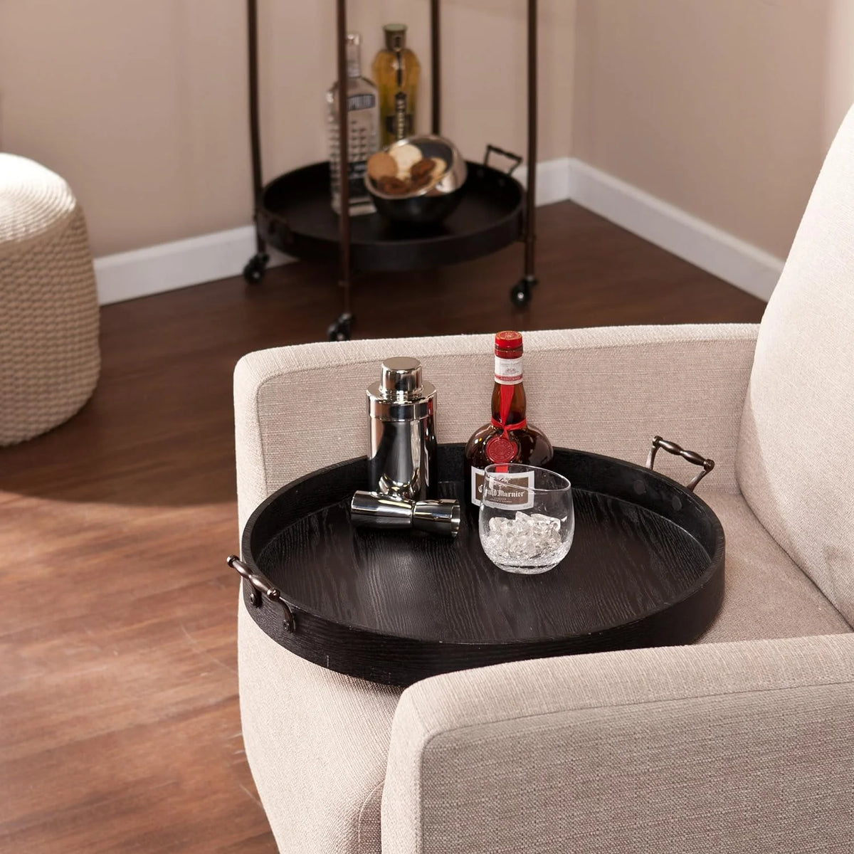 Black Two-Tier Round Butler Table H293