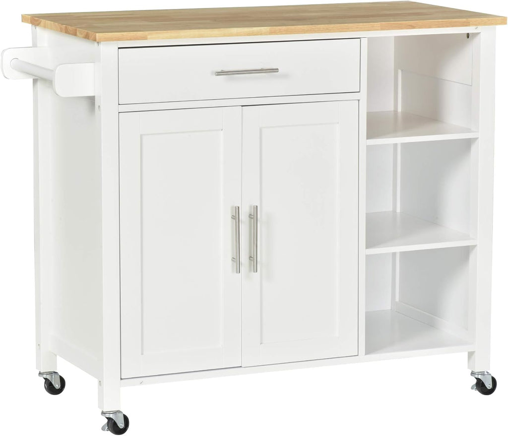 Grey Wooden Rolling Kitchen Storage Island with Drawer L932