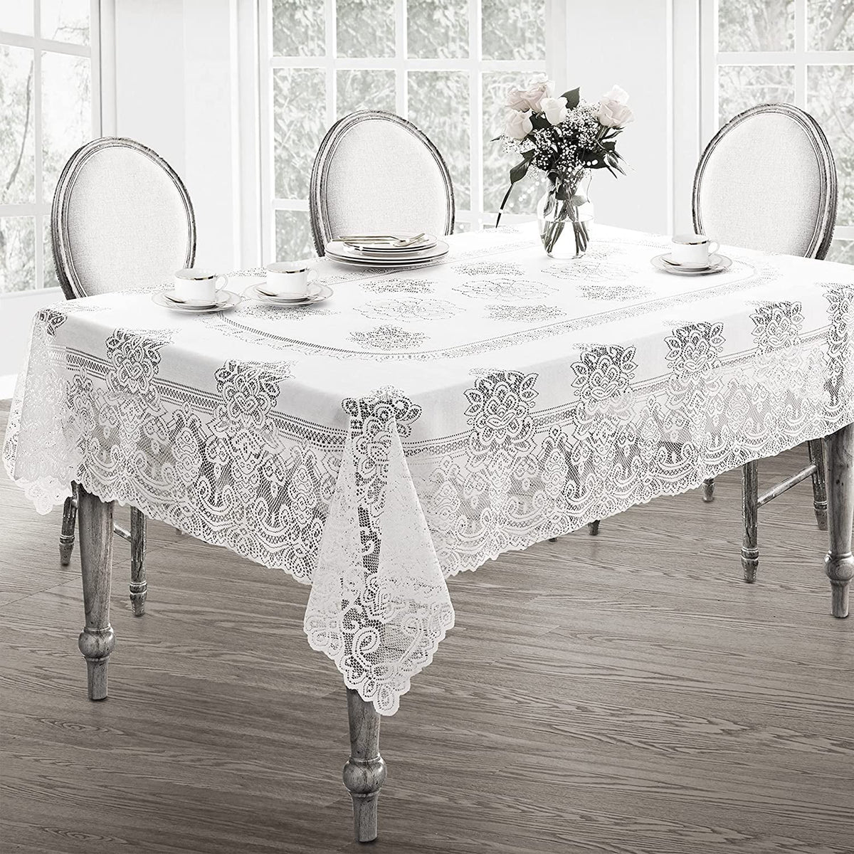 White Polyester Lace Tablecloth 52 x 70 Inch U5819