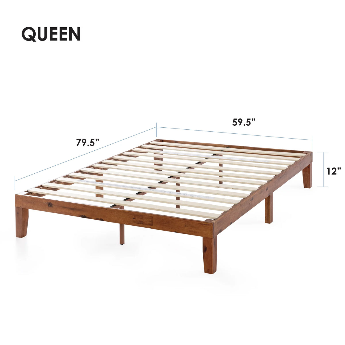 12" Solid Wood Platform Bed with Wooden Slats, Queen, Cherry J15827