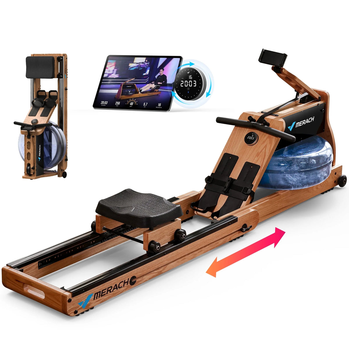 Foldable Solid Wood Rowing Machine D986418