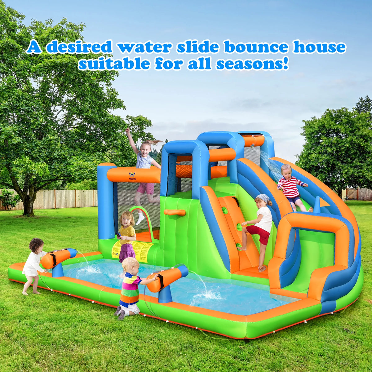 Inflatable Water Slide Bounce Castle with Dual Climbing Walls and 735W Blower I323