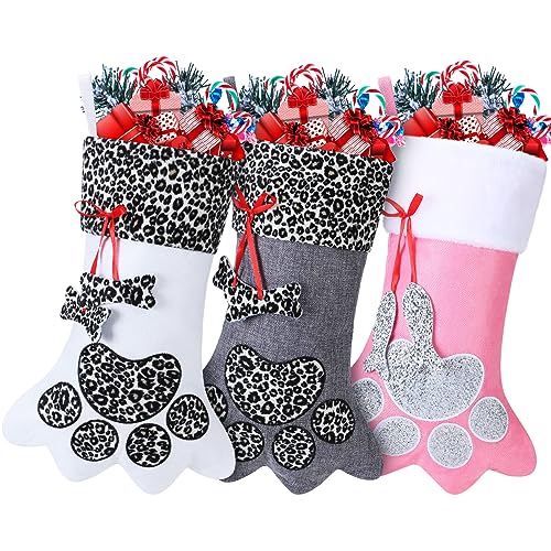 3 Pieces Pet Christmas Stockings Paw Pattern I221