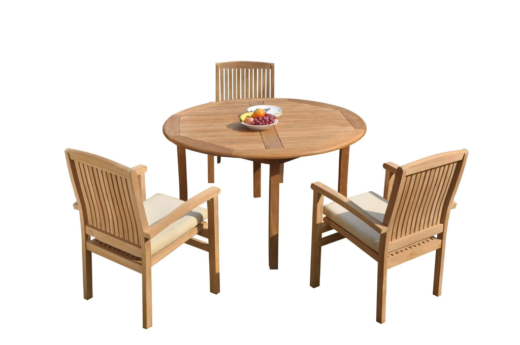 Grade-A Teak 4 Pc Dining Set with 52" Round Table and 3 Stacking Arm Chairs T501