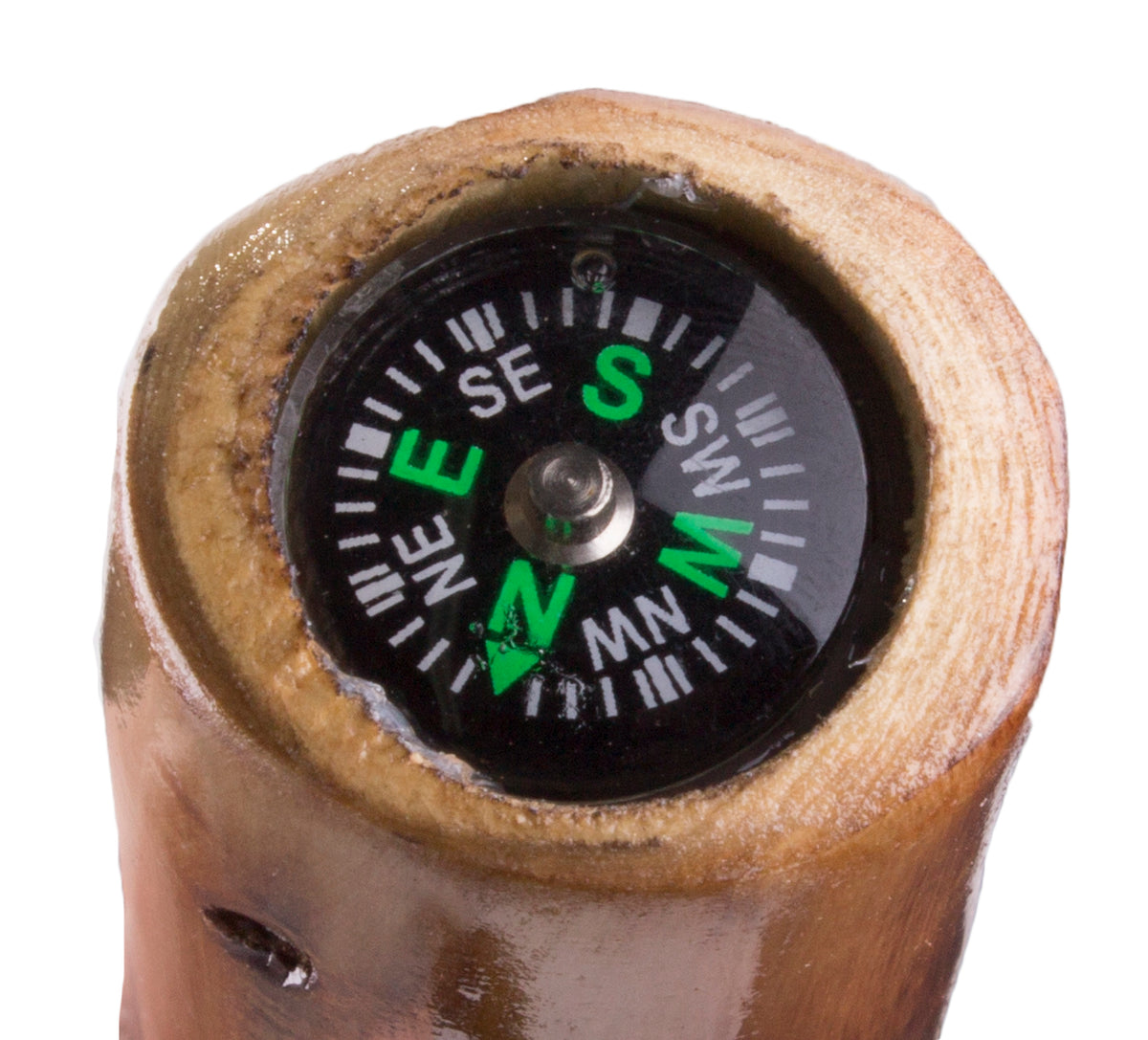 Wooden Walking Stick with Compass and Pouch K7352