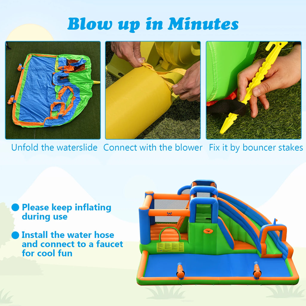 Inflatable Water Slide Bounce Castle with Dual Climbing Walls and 735W Blower I323