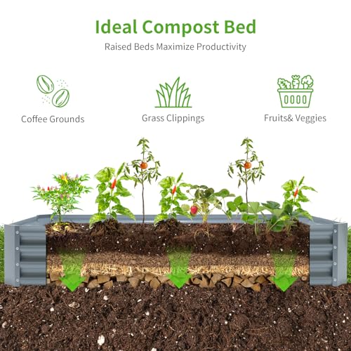 2 Pack 8×4×1ft Galvanized Metal Raised Garden Bed O294954